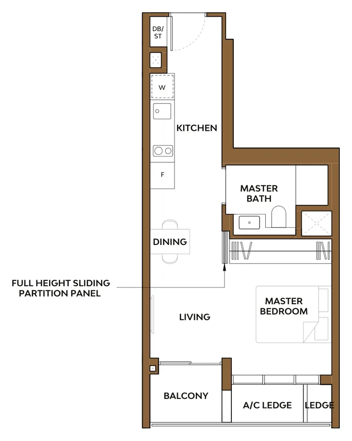 The Collective at One Sophia floor plan, type A2: Studio, 452 sq ft
