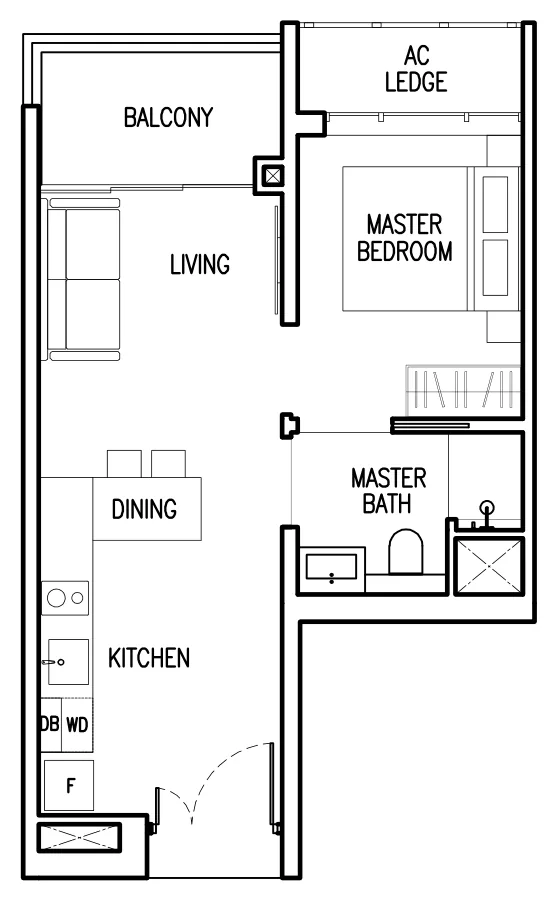 The Commodore floor plan, type A: 1-Bedroom, 463 sq ft