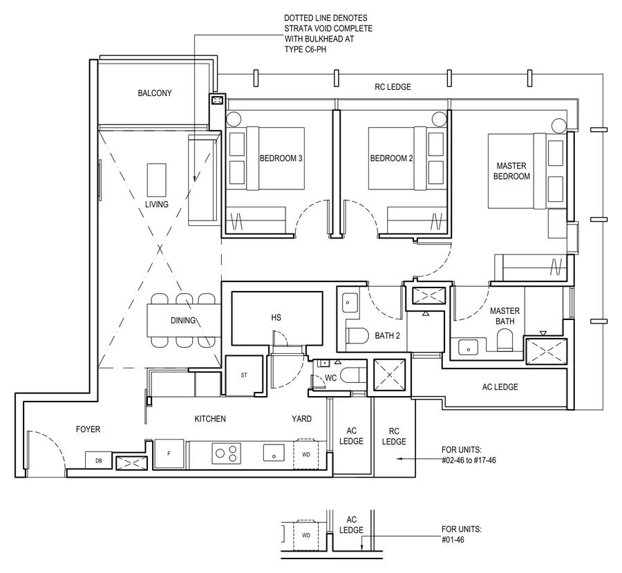 The Continuum floor plan, type C6: 3 Bedroom Premier, 1,087 sq ft