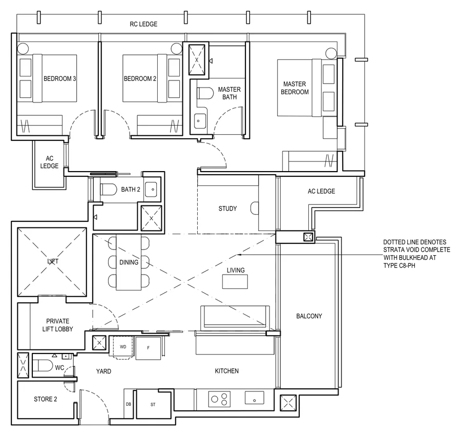 The Continuum floor plan, type C8: 3 Bedroom + Study, 1,238 sq ft