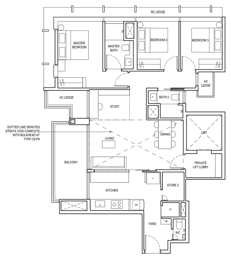 The Continuum floor plan, type C9: 3 Bedroom + Study, 1,249 sq ft