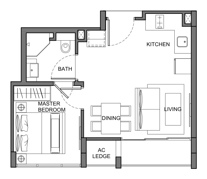 The Enclave Holland floor plan, type C2: 1-Bedroom, 409 sq ft
