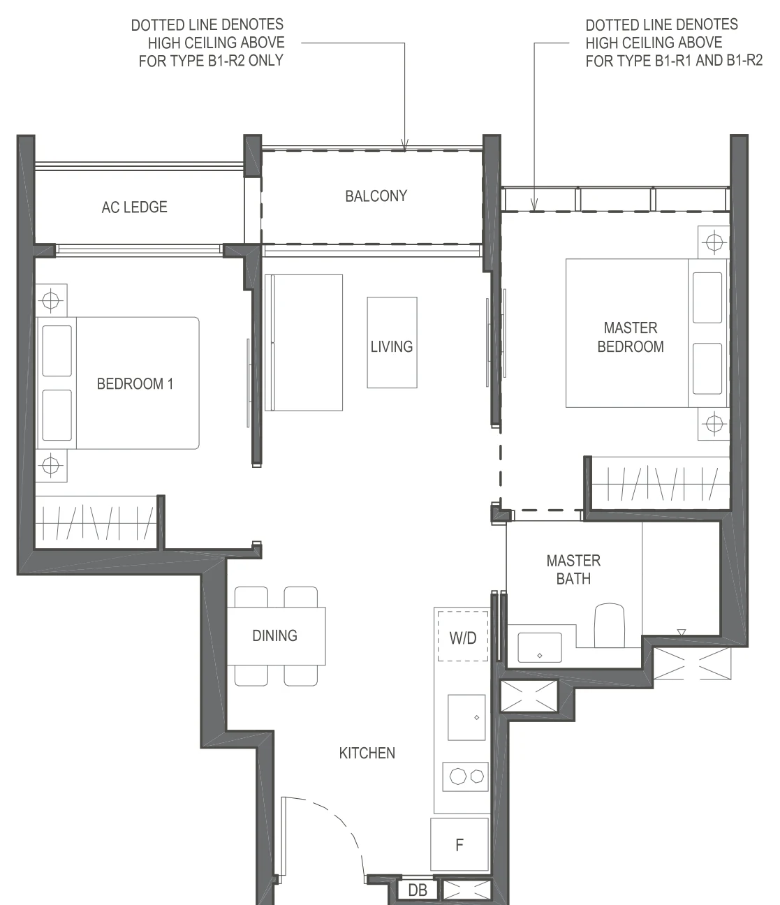 The Essence floor plan, type B1: 2-Bedroom, 624 sq ft
