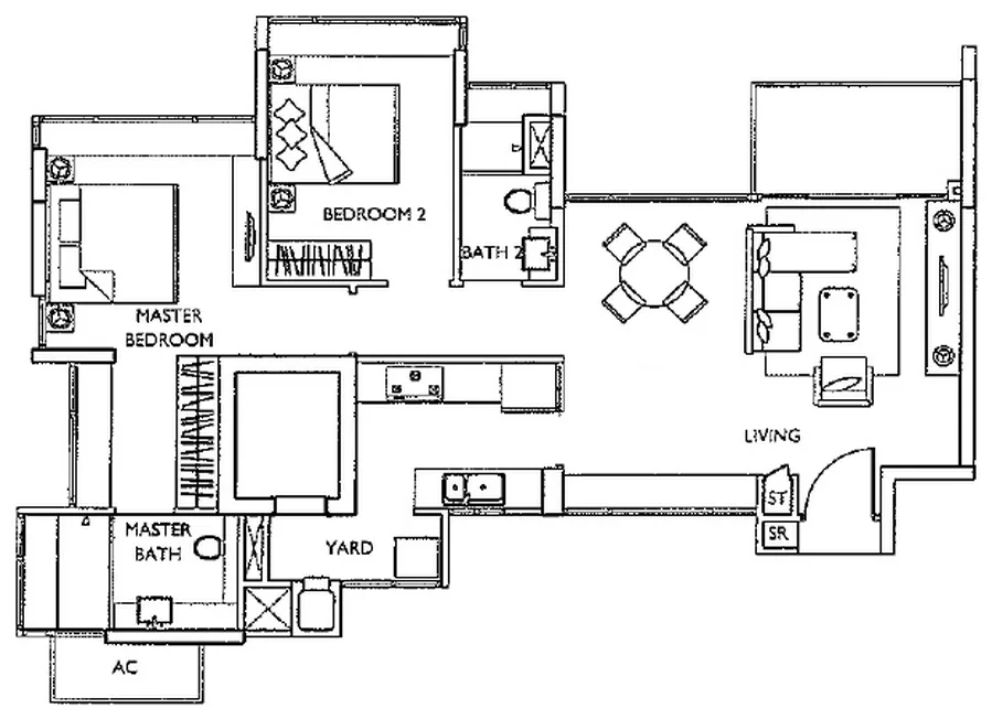 The Esta floor plan, type A1: 2-Bedroom, 1,001 sq ft