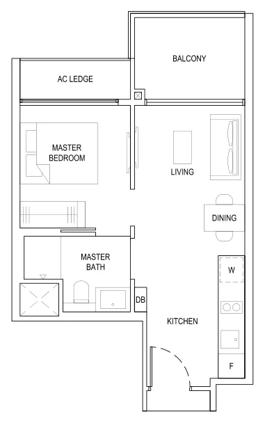 The Florence Residences floor plan, type 1B1: 1-Bedroom Classic, 474 sq ft