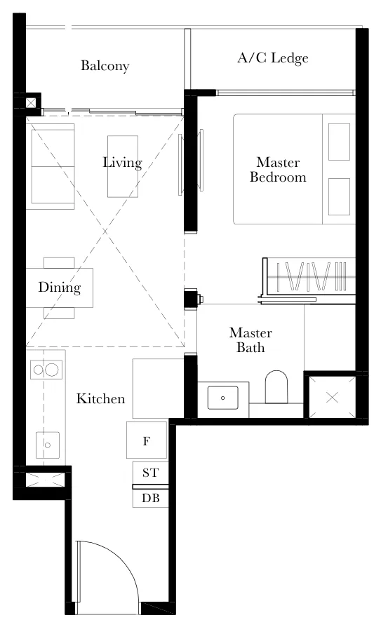 The Garden Residences floor plan, type A1: 1-Bedroom, 452 sq ft