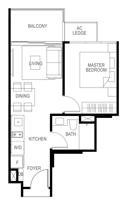 The Gazania floor plan, type A1: 1-Bedroom, 441 sq ft