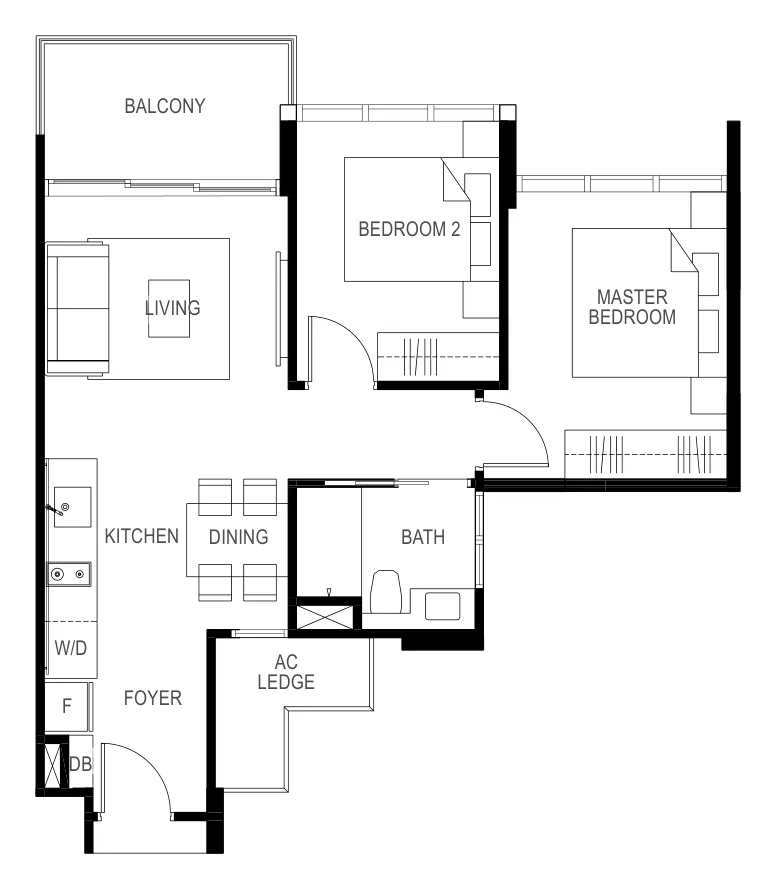 The Gazania floor plan, type B3: 2-Bedroom, 624 sq ft