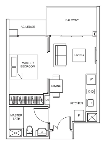 The Glades floor plan, type A1: 1-Bedroom, 452 sq ft
