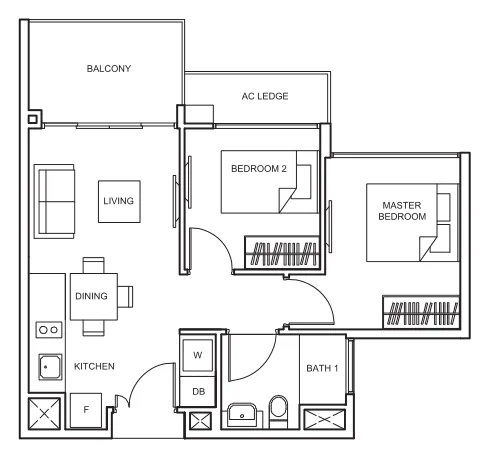 The Glades floor plan, type Bc4: 2-Bedroom, 570 sq ft