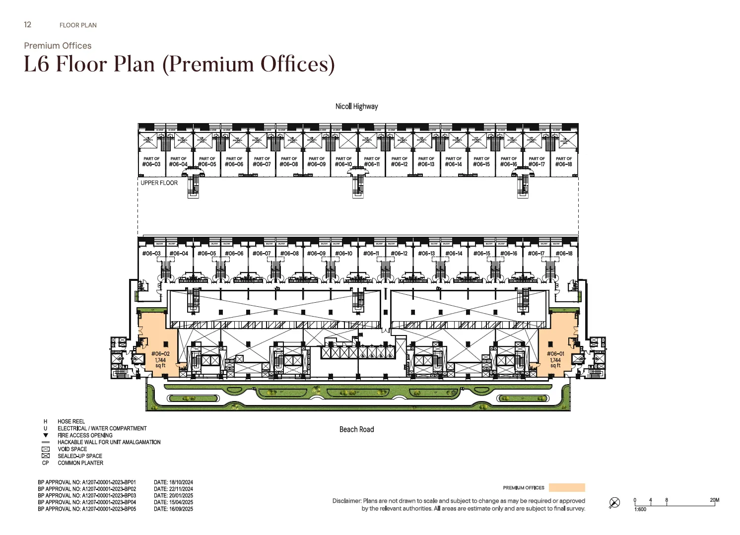 The Golden Mile floor plan, type L6P: Premium office, 1,744 sq ft