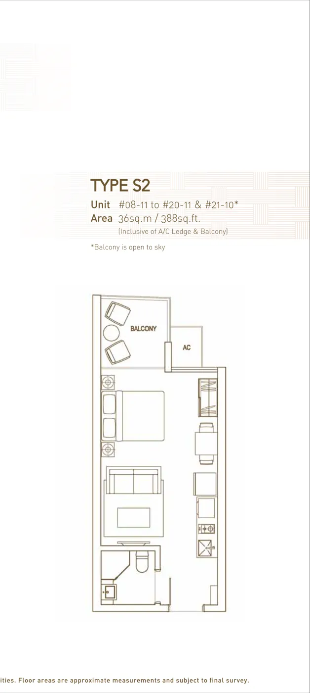 The Interweave floor plan, type S2: 1-Bedroom, 388 sq ft