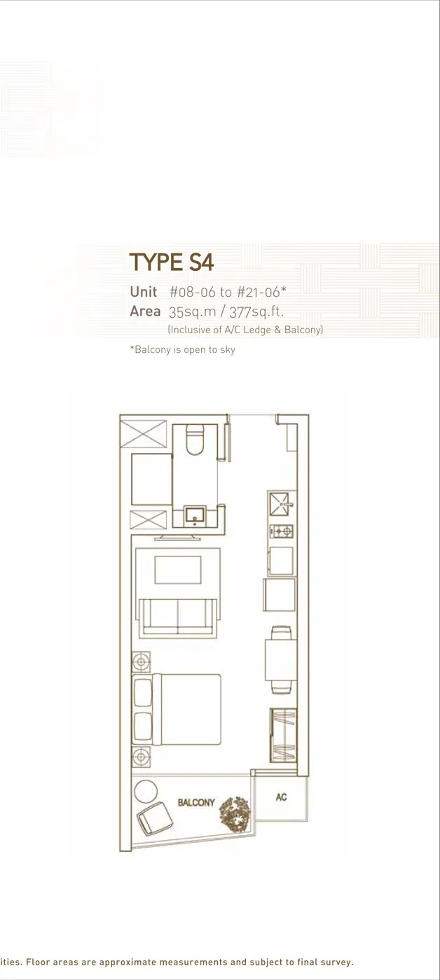 The Interweave floor plan, type S4: 1-Bedroom, 377 sq ft