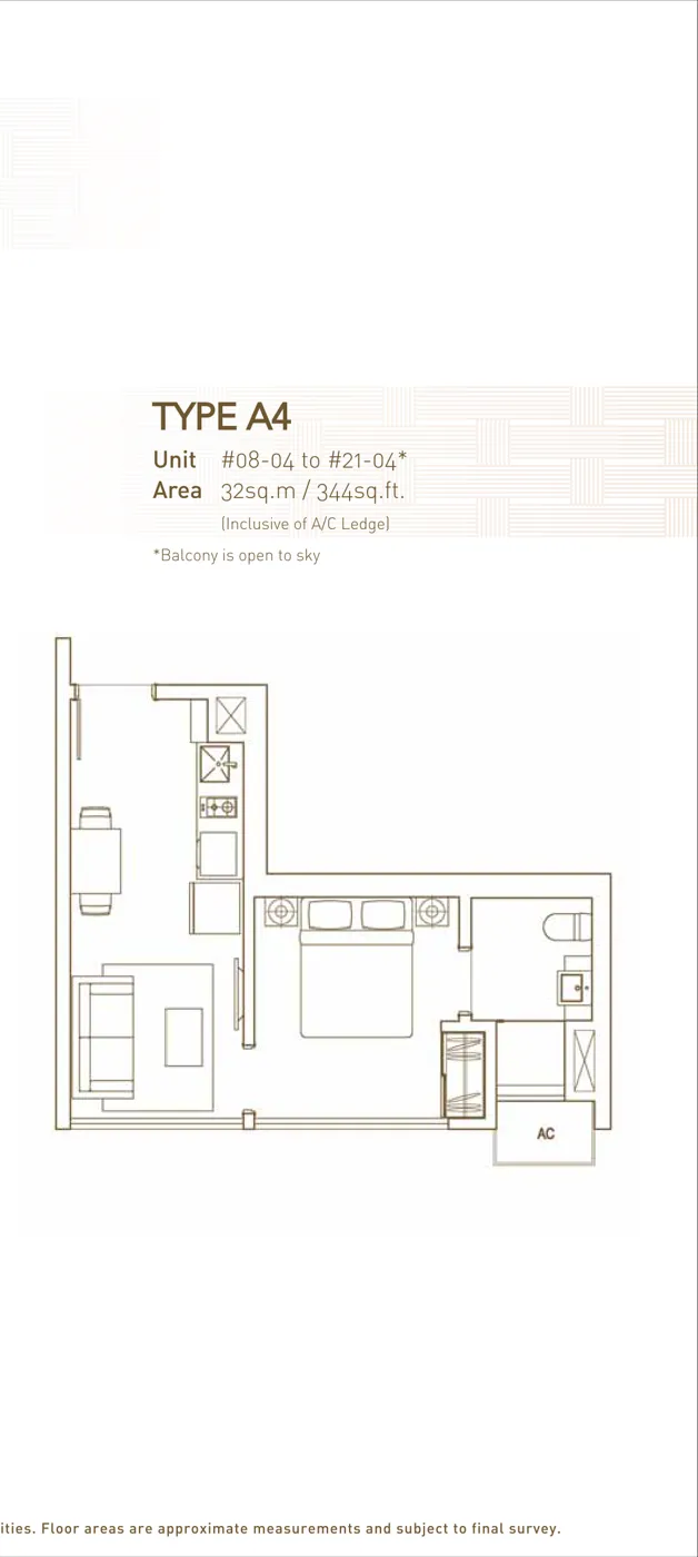 The Interweave floor plan, type A4: 1-Bedroom, 344 sq ft