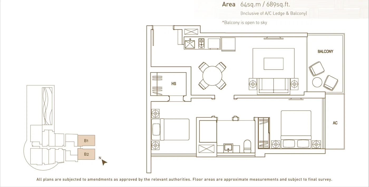 The Interweave floor plan, type B2: 2-Bedroom, 689 sq ft