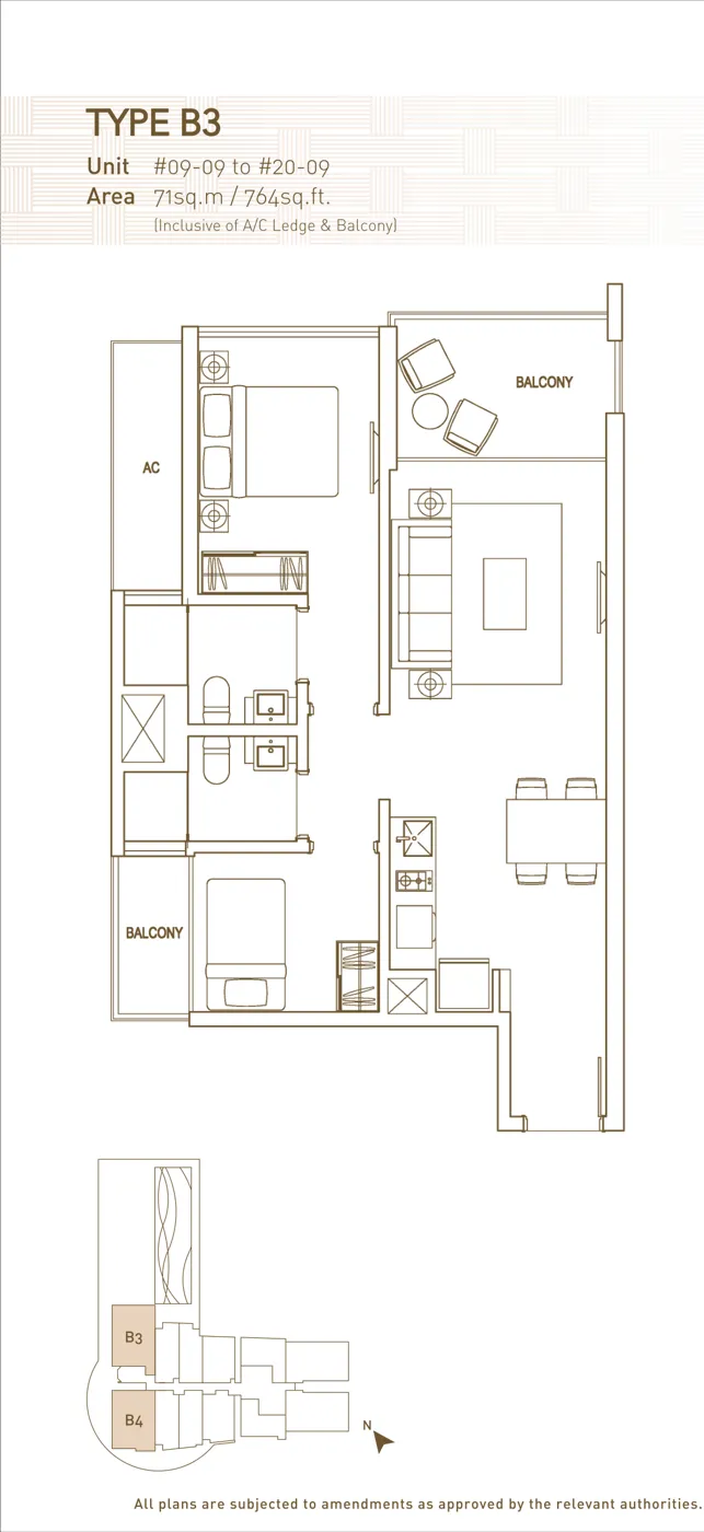 The Interweave floor plan, type B3: 2-Bedroom, 764 sq ft