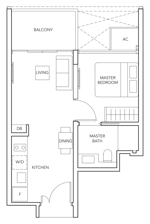 The Jovell floor plan, type (1)a: 1-Bedroom, 441 sq ft