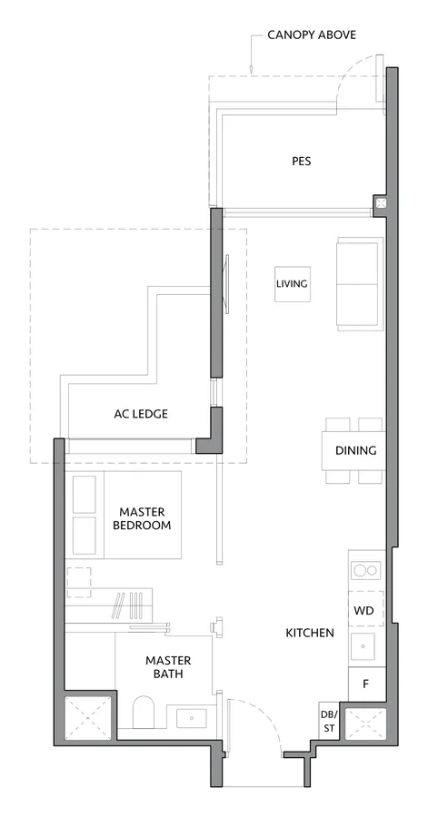 The LakeGarden Residences floor plan, type A2-G: 1 Bedroom, 538 sq ft