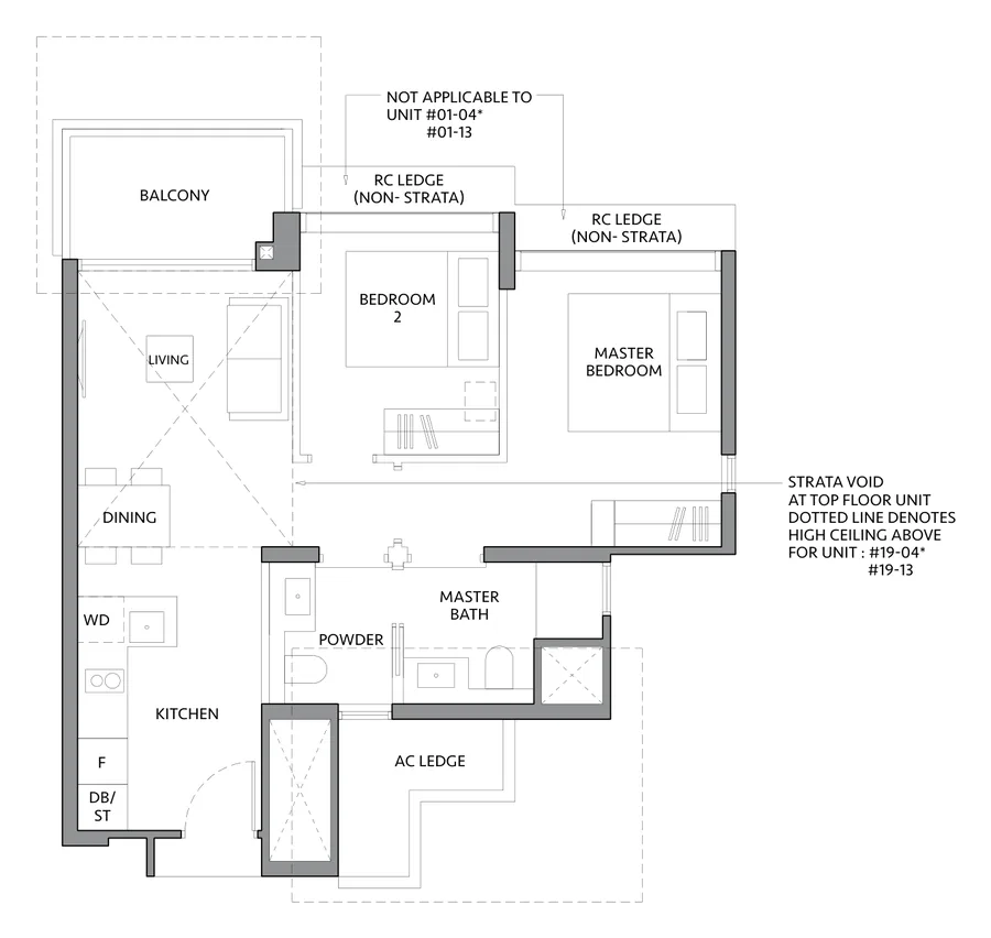 The LakeGarden Residences floor plan, type B2C+: 2 Bedroom (Compact+), 678 sq ft