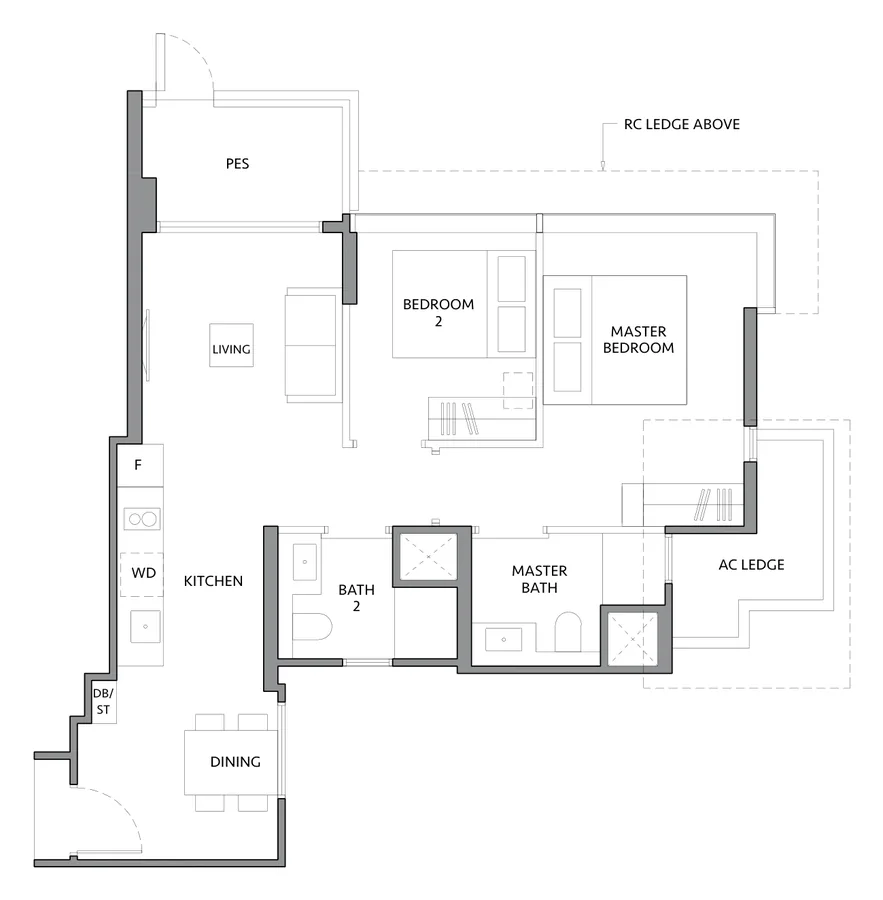The LakeGarden Residences floor plan, type B4P-G: 2 Bedroom (Premium), 764 sq ft
