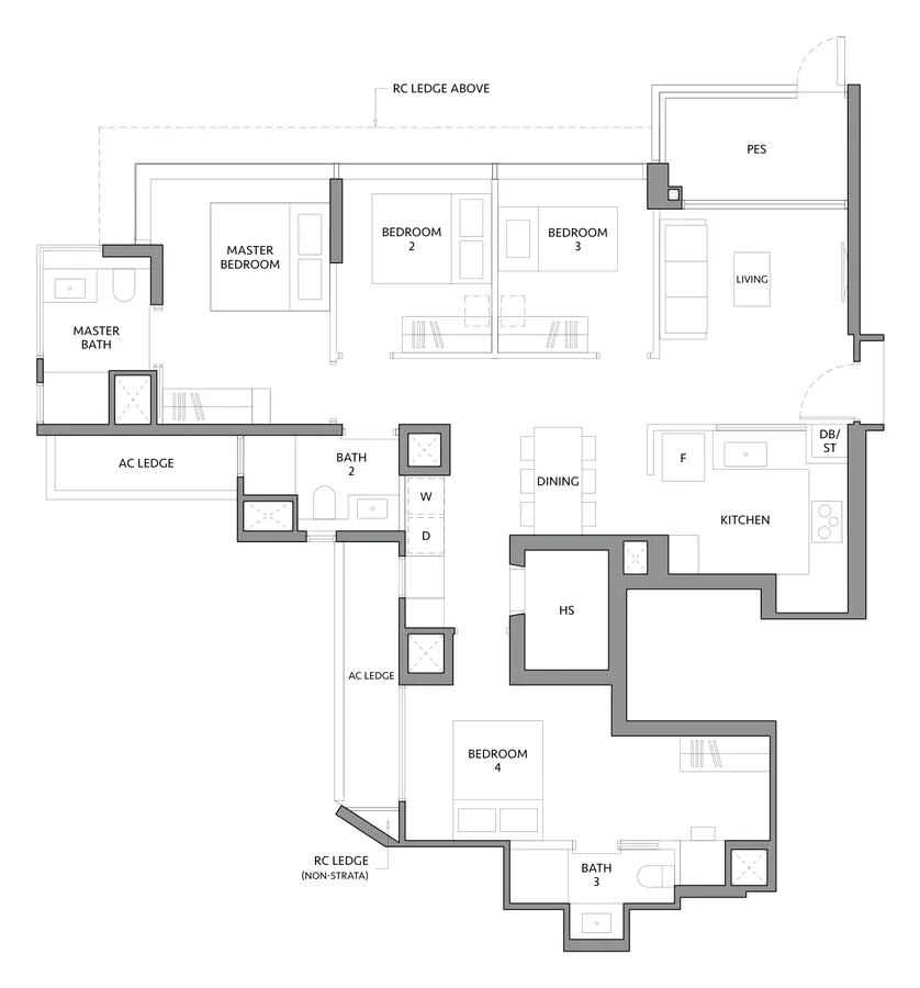 The LakeGarden Residences floor plan, type D4-G: 4 Bedroom, 1,270 sq ft
