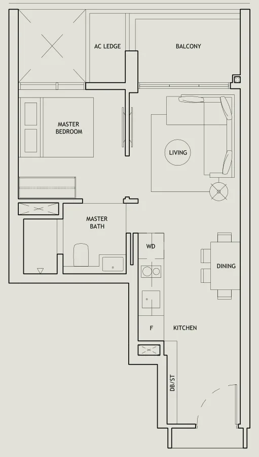 The Landmark floor plan, type A2: 1-Bedroom, 495 sq ft