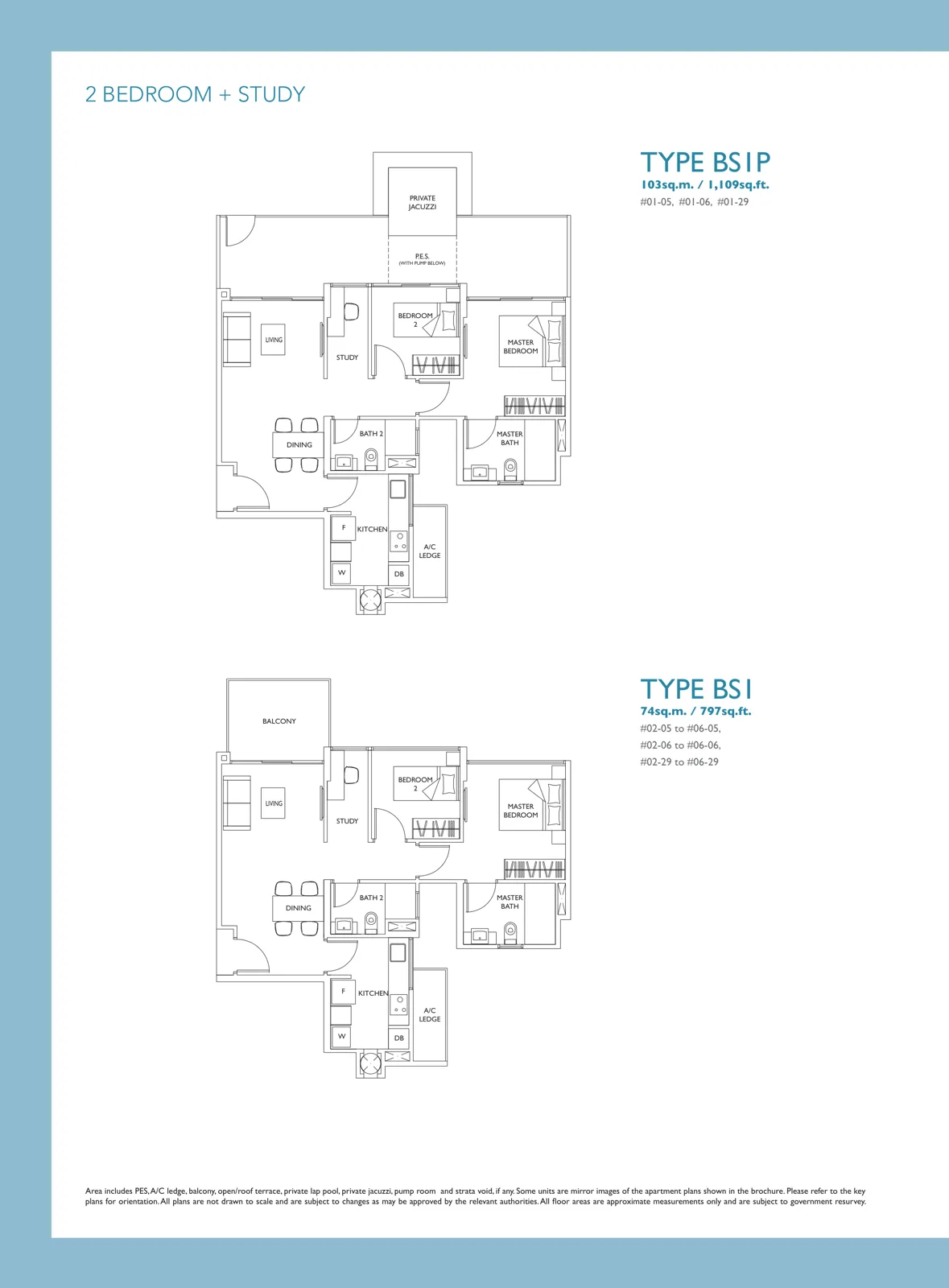 The Luxurie floor plan, type BS1: 2-Bedroom + Study, 797 sq ft