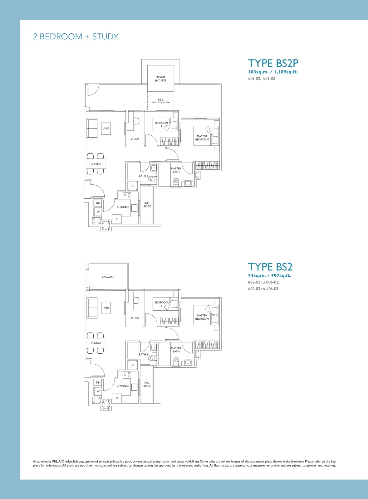 The Luxurie floor plan, type BS2: 2-Bedroom + Study, 797 sq ft