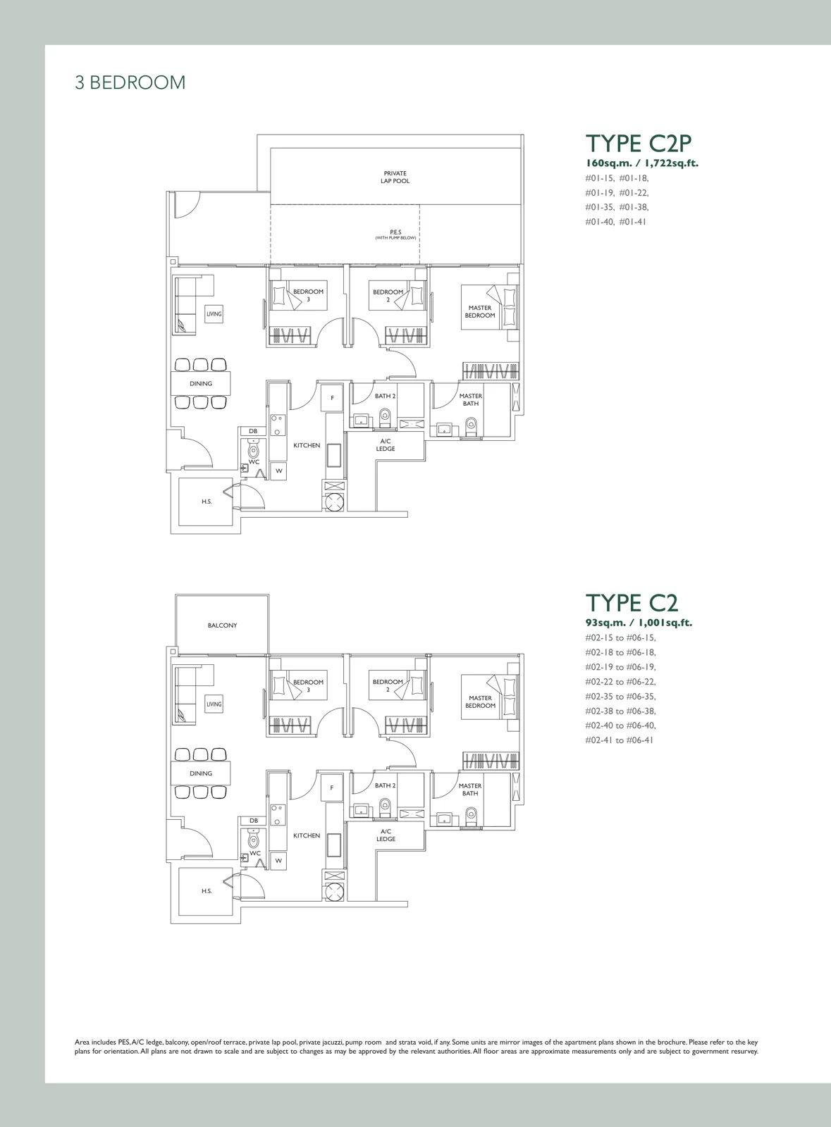 The Luxurie floor plan, type C2: 3-Bedroom, 1,001 sq ft