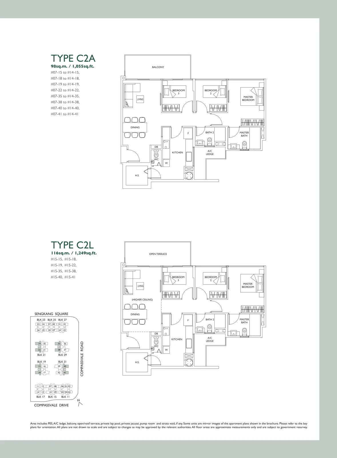 The Luxurie floor plan, type C2A: 3-Bedroom, 1,055 sq ft