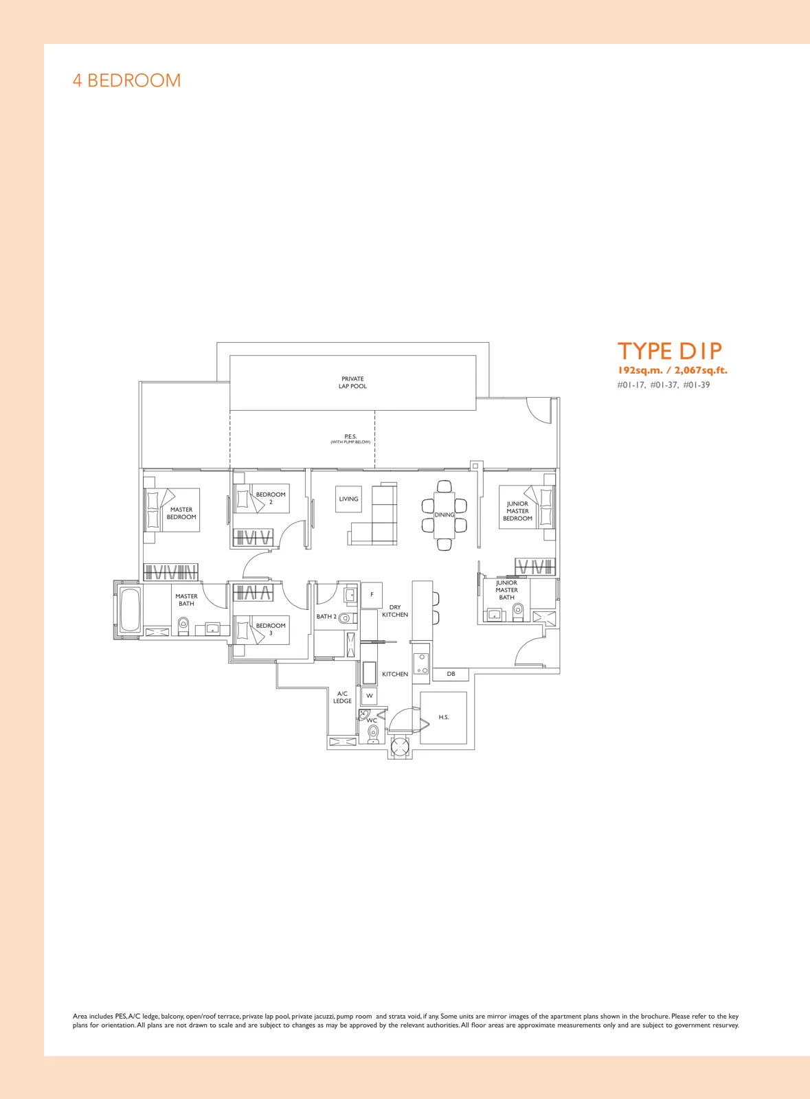 The Luxurie floor plan, type D1P: 4-Bedroom, 2,067 sq ft
