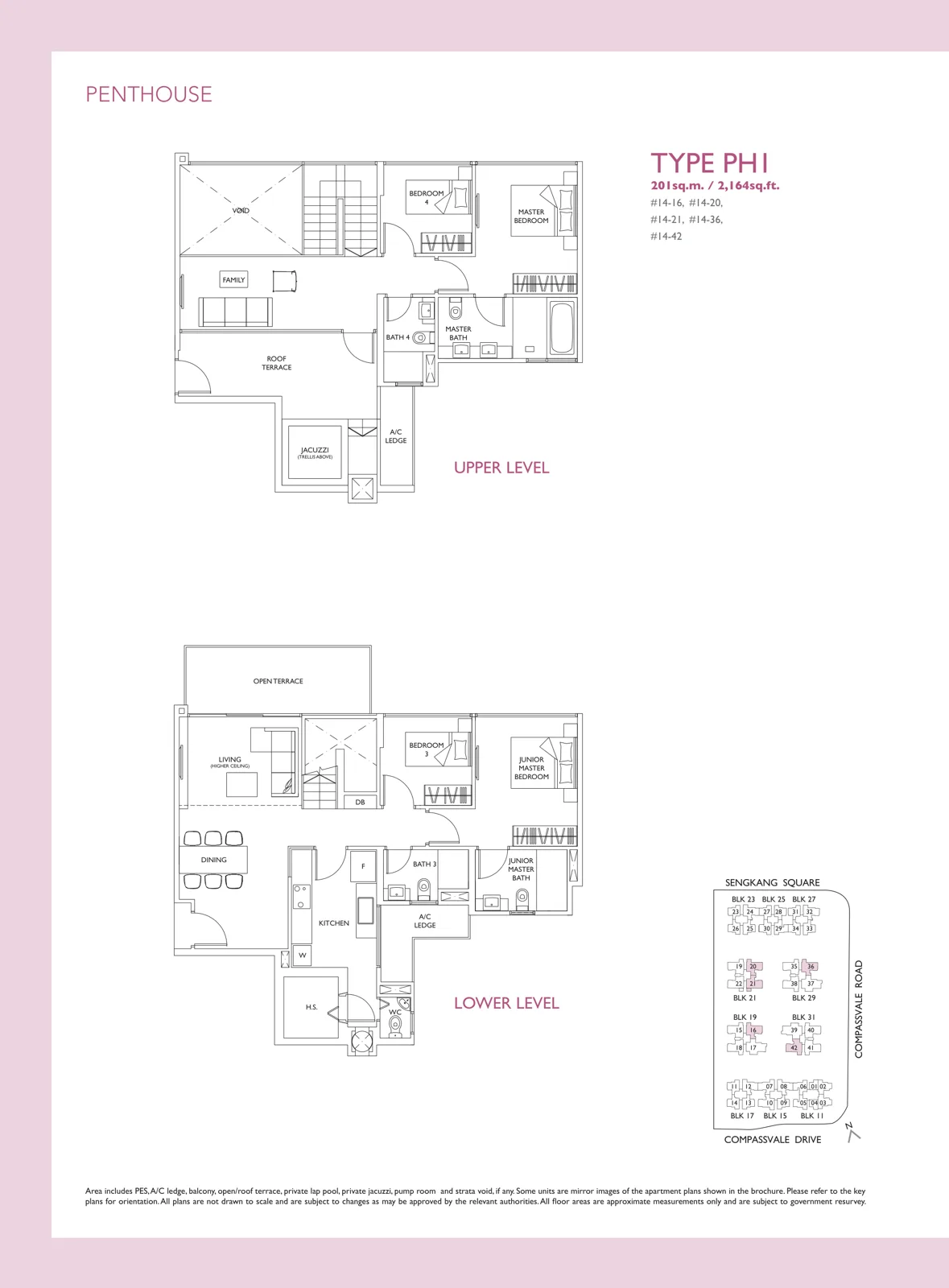 The Luxurie floor plan, type PH1: Penthouse (two levels), 2,164 sq ft
