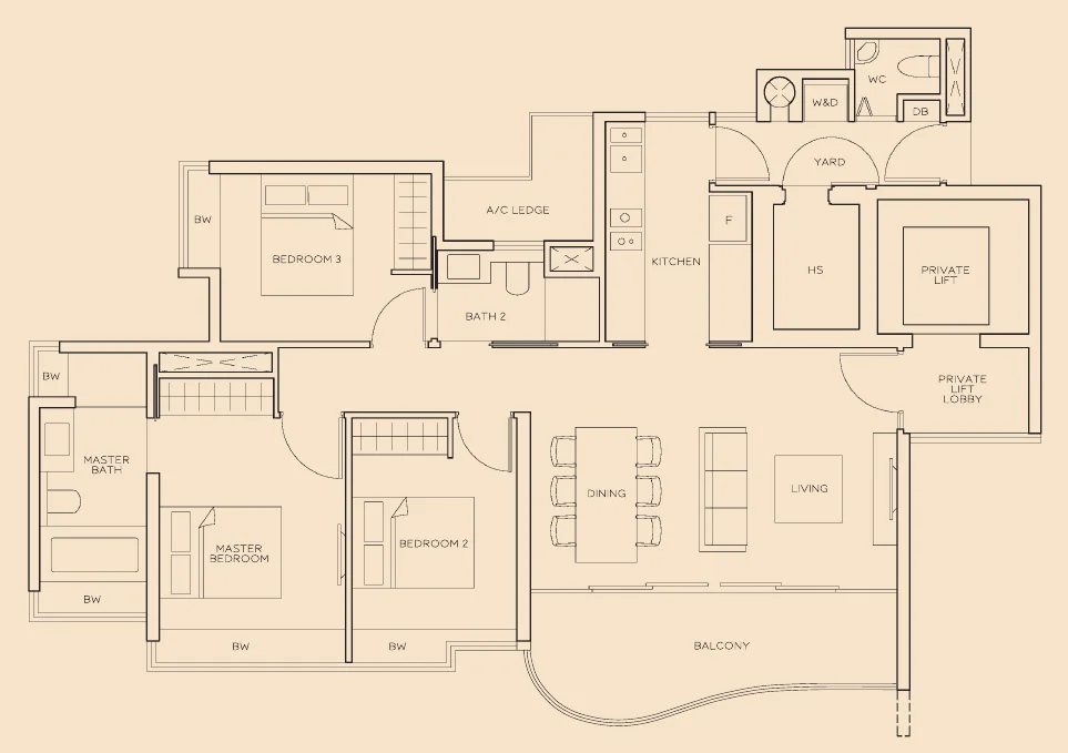 The Meyerise floor plan, type B1: 3-Bedroom, 1,281 sq ft