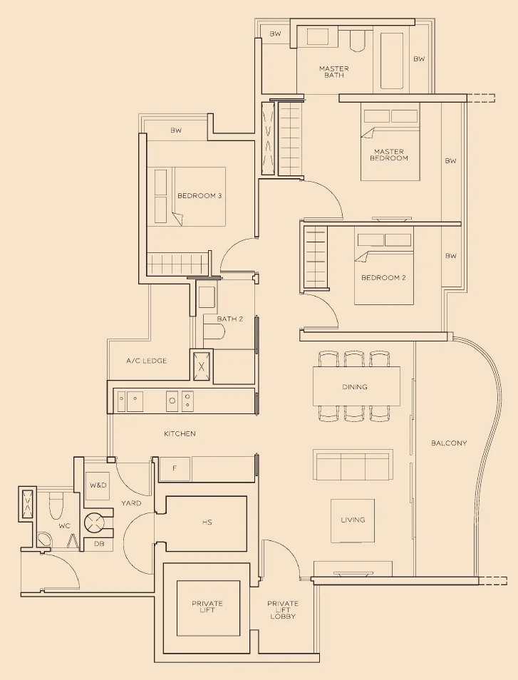 The Meyerise floor plan, type B4: 3-Bedroom, 1,302 sq ft