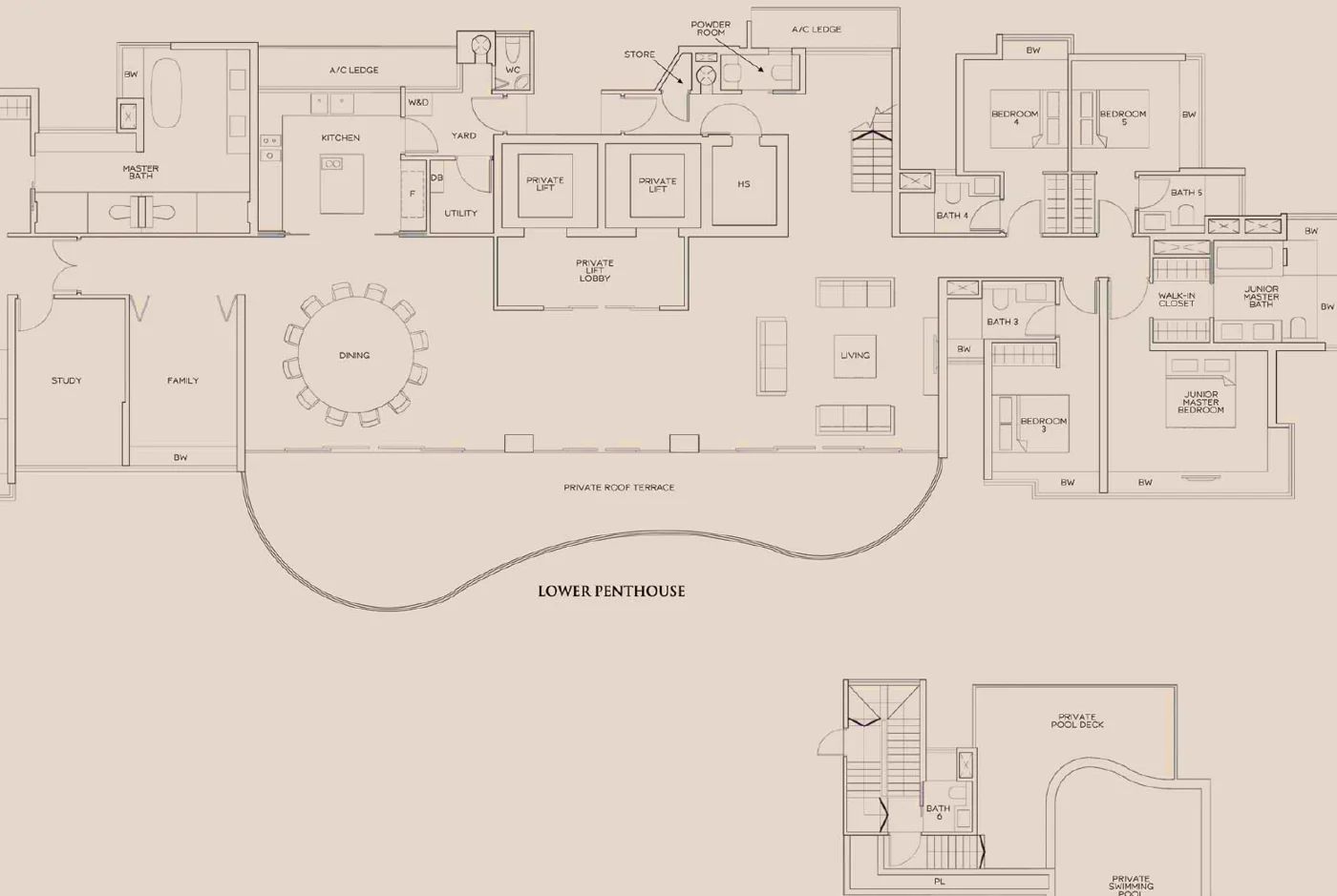 The Meyerise floor plan, type P1: Penthouse (roof terrace and pool), 5,490 sq ft