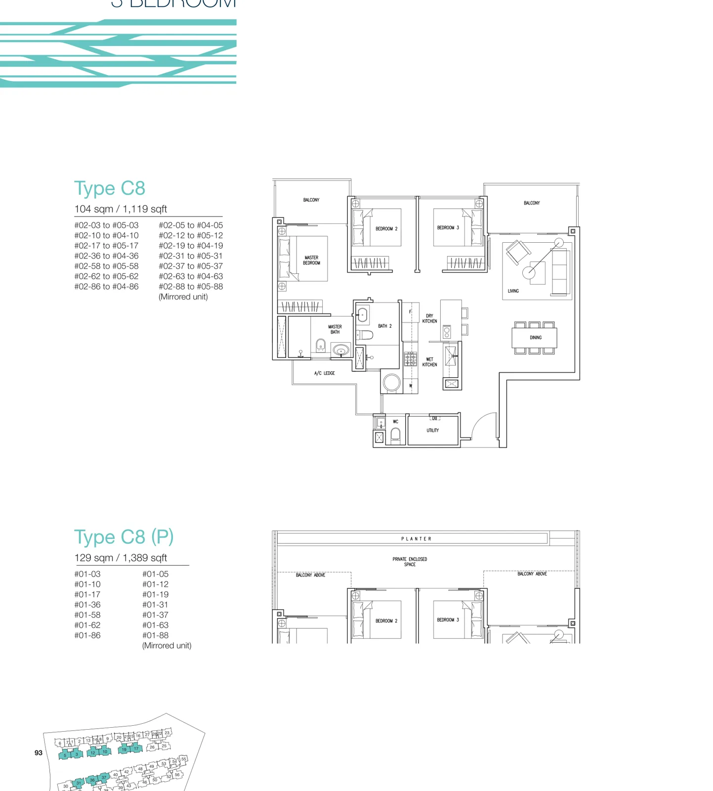 The Nautical floor plan, type C8: 3-Bedroom, 1,119 sq ft