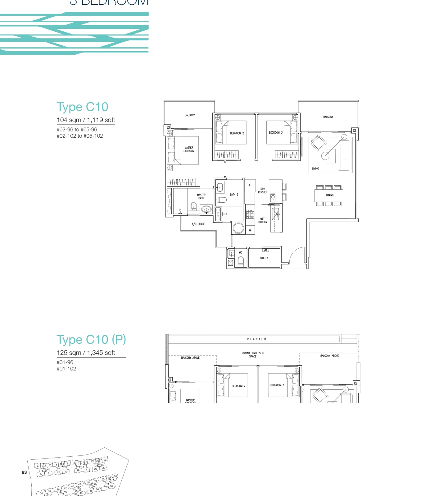 The Nautical floor plan, type C10: 3-Bedroom, 1,119 sq ft