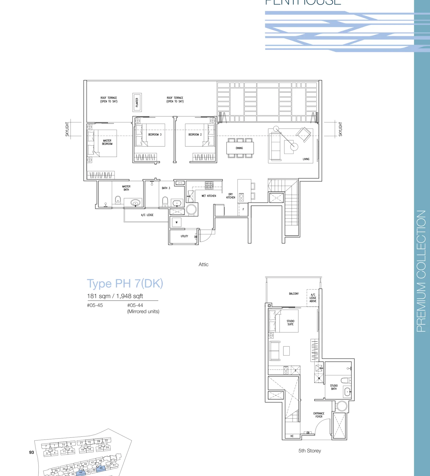 The Nautical floor plan, type PH6: Penthouse (5th storey + attic), 1,744 sq ft
