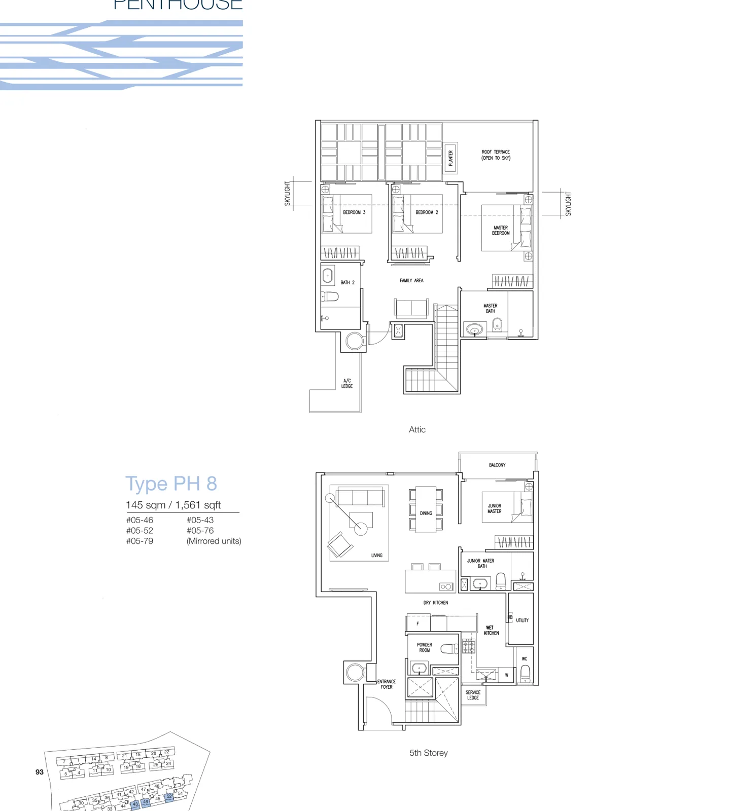 The Nautical floor plan, type PH7: Penthouse (5th storey + attic), 1,948 sq ft