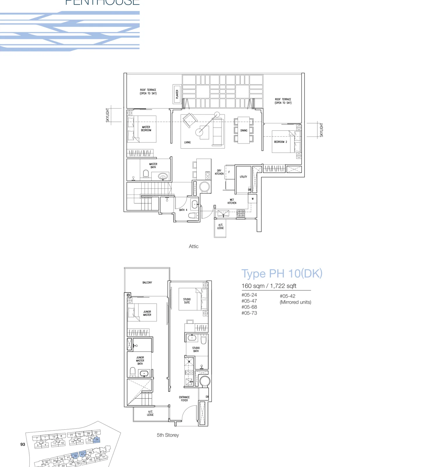 The Nautical floor plan, type PH9: Penthouse (5th storey + attic), 1,808 sq ft