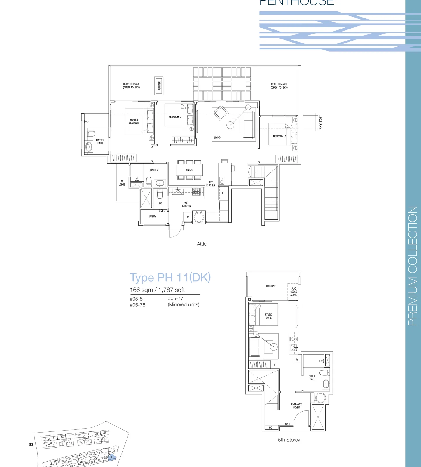 The Nautical floor plan, type PH10: Penthouse (5th storey + attic), 1,722 sq ft