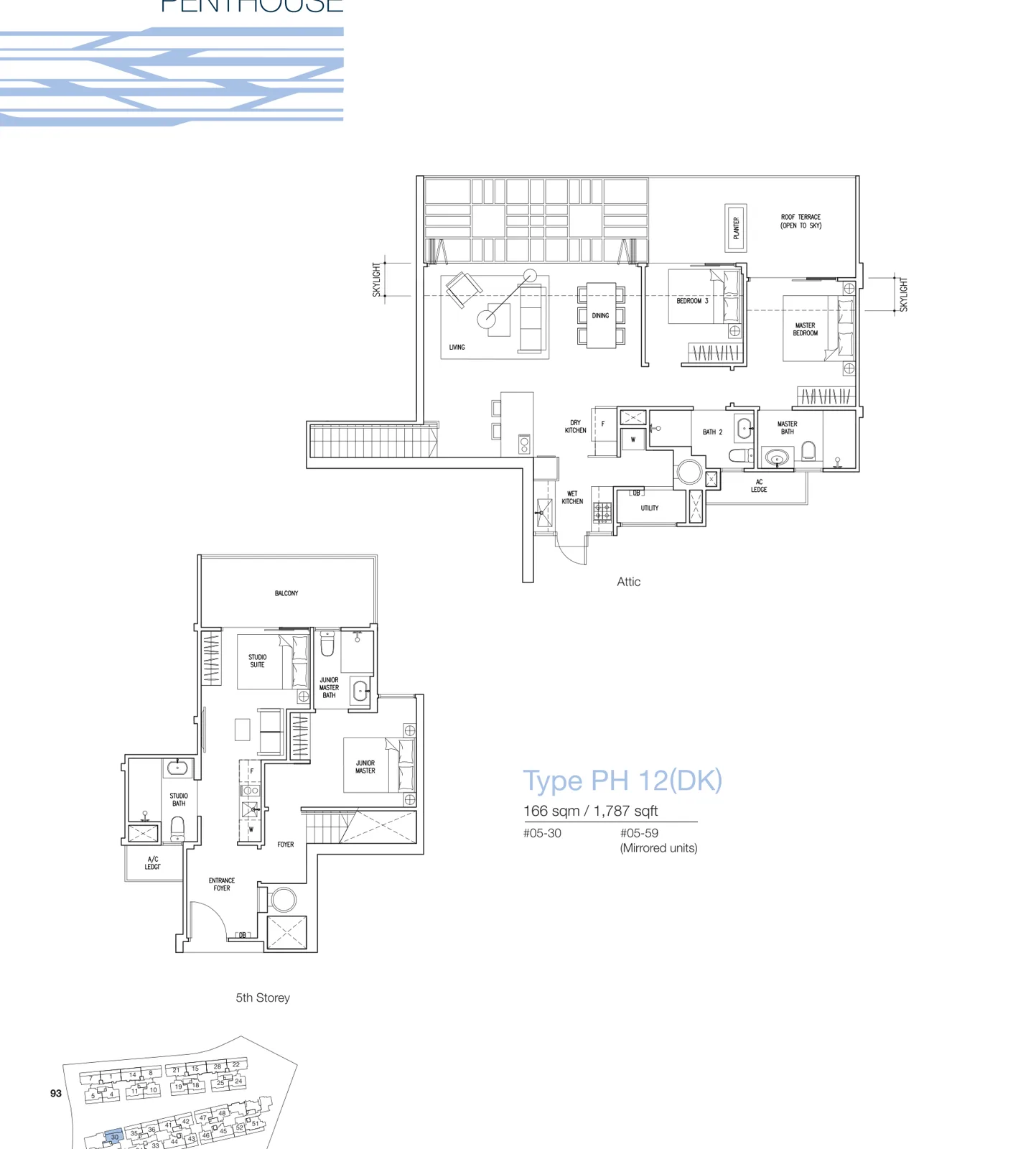 The Nautical floor plan, type PH11: Penthouse (5th storey + attic), 1,787 sq ft