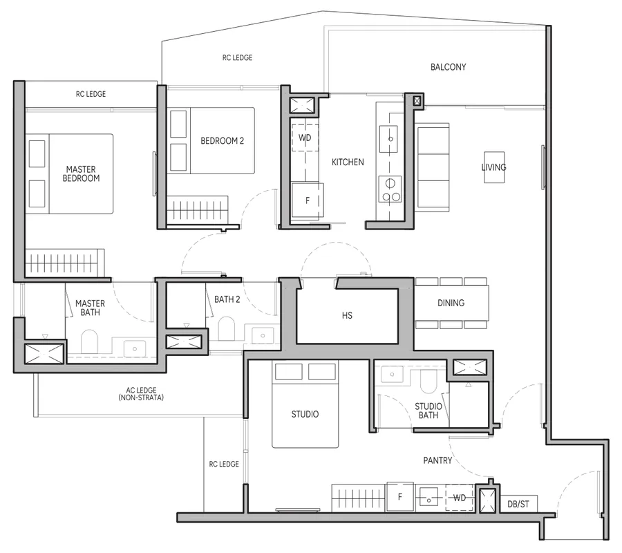 The Orie floor plan, type C3DK: 3-Bedroom Dual Key, 1,130 sq ft