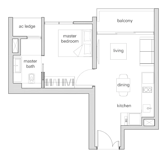 The Panorama floor plan, type 1b: 1-Bedroom, 452 sq ft