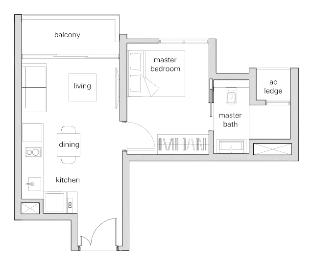The Panorama floor plan, type 1c: 1-Bedroom, 452 sq ft