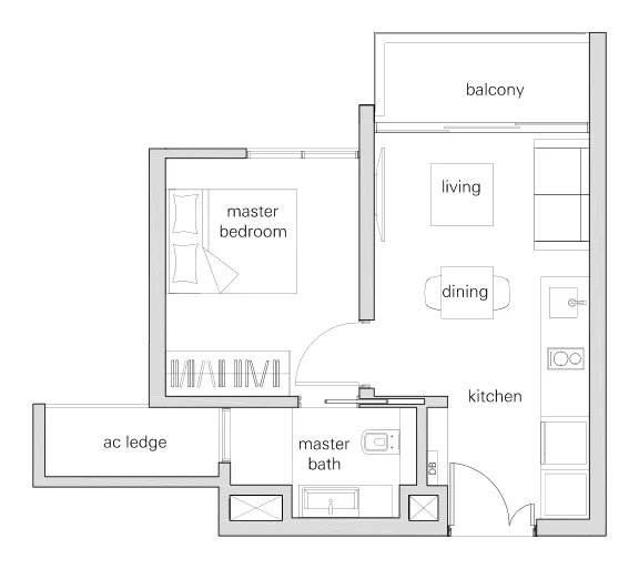 The Panorama floor plan, type 1d: 1-Bedroom, 431 sq ft