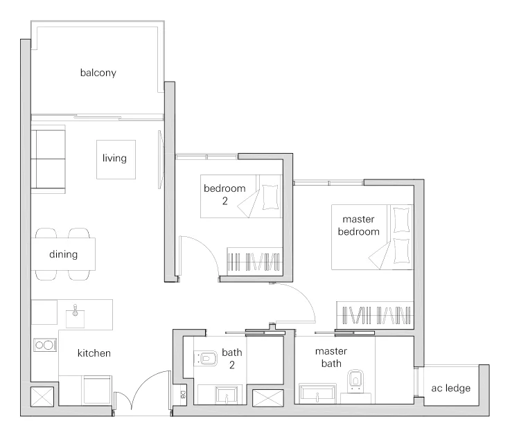 The Panorama floor plan, type 2b: 2-Bedroom, 678 sq ft