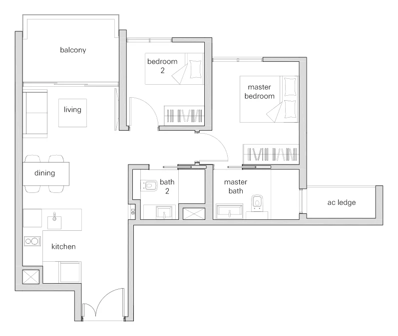 The Panorama floor plan, type 2c: 2-Bedroom, 700 sq ft