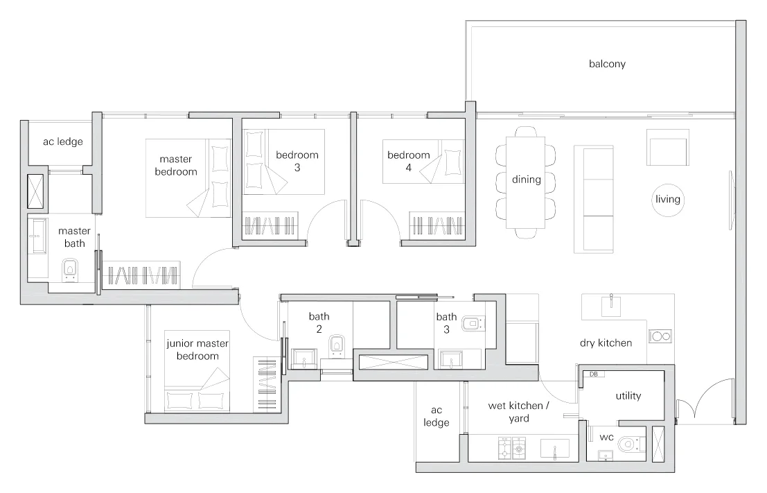 The Panorama floor plan, type 4a: 4-Bedroom, 1,313 sq ft