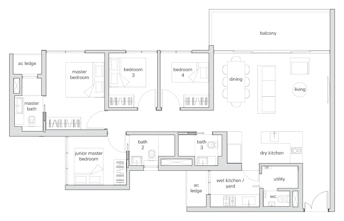 The Panorama floor plan, type 4b: 4-Bedroom, 1,335 sq ft